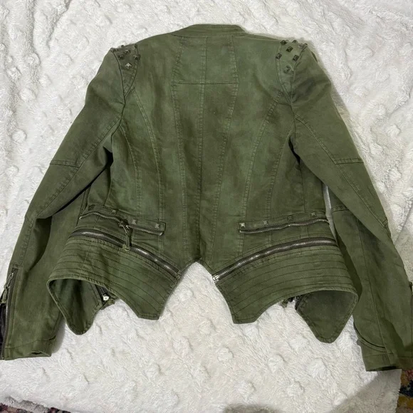 Olive camo green military studded multi zip jacket - Picture 9 of 11